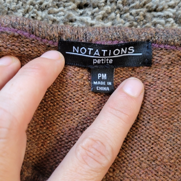 Notations Multicolor Striped Brown Sweater Woman's Petite Medium - Picture 2 of 4